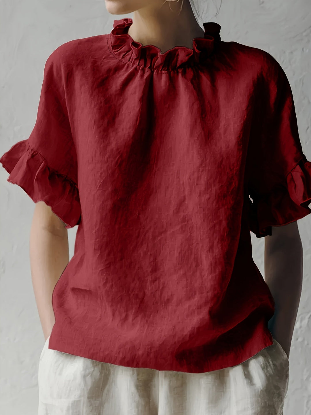 Yuna | Blouse casual couleur unie à col élégant pour femme