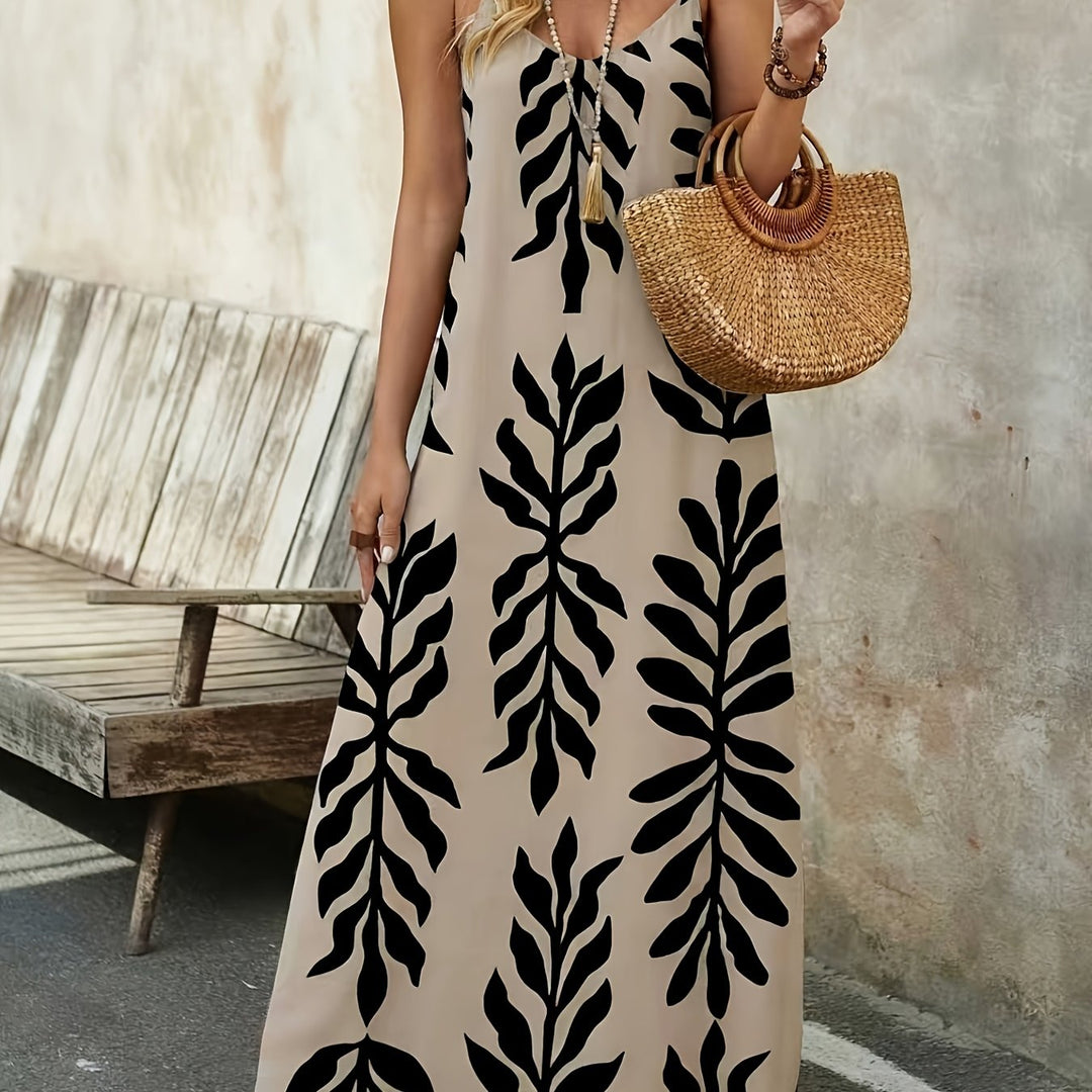 Tessa |Robe longue fluide à motif tropical pour l'été