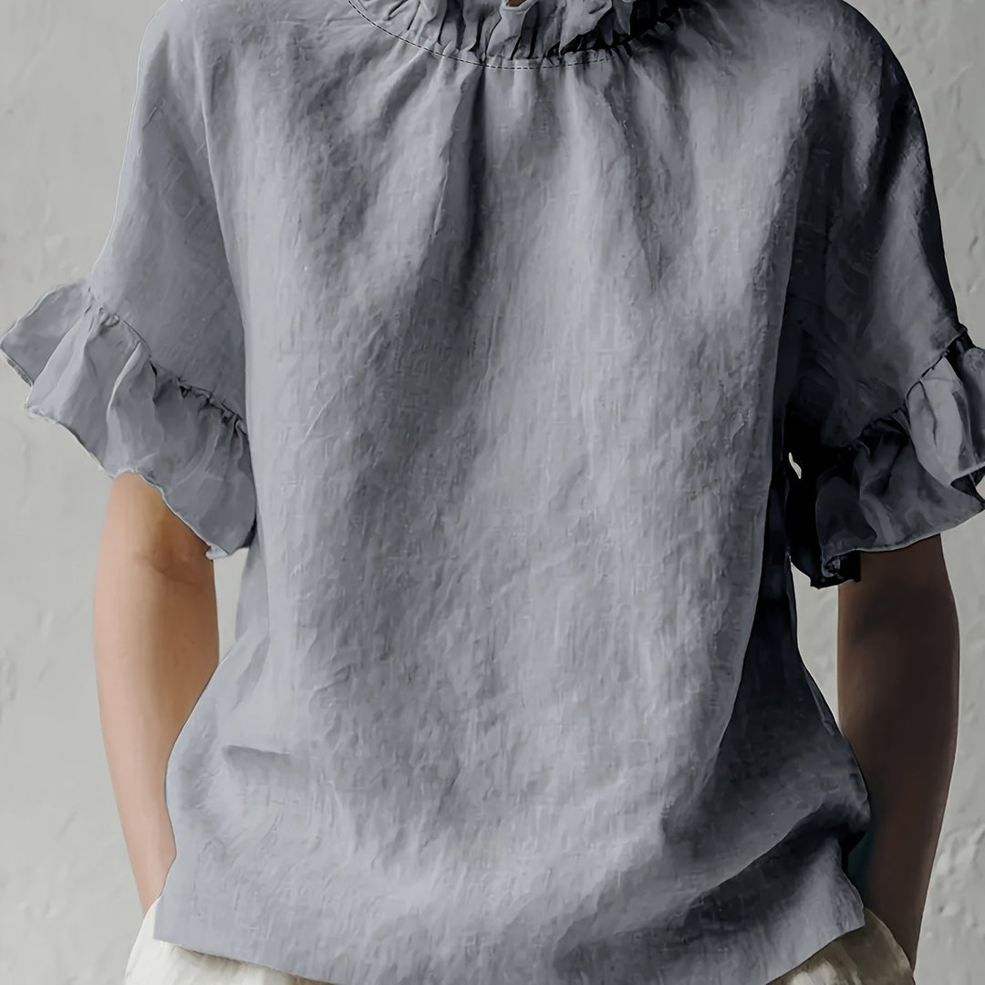 Yuna | Blouse casual couleur unie à col élégant pour femme