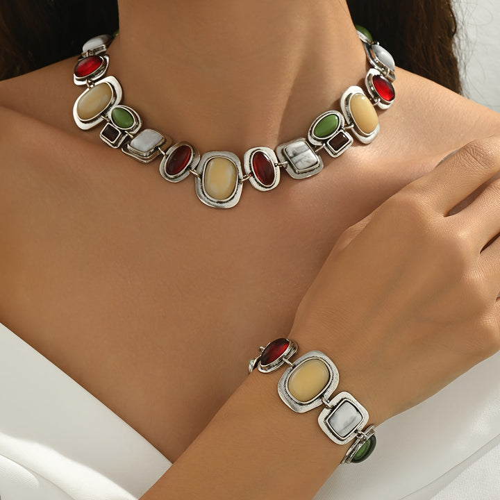 Graevis | Ensemble Bohémien de Collier et Bracelet avec Design Ethnique Multicolore