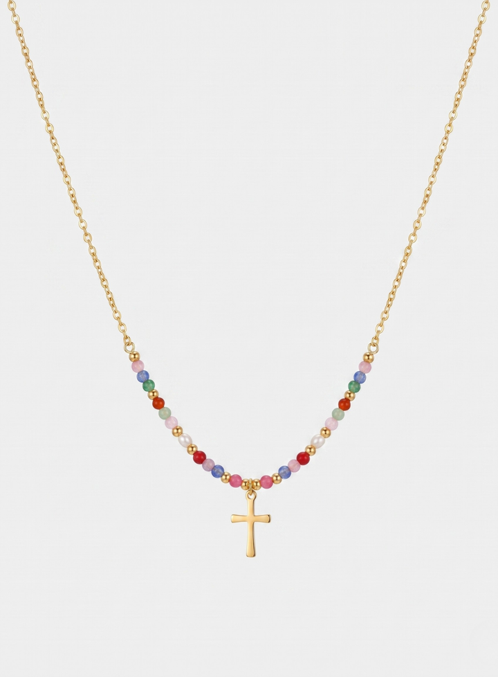 Navira |Collier avec croix vibrante aux détails multicolores