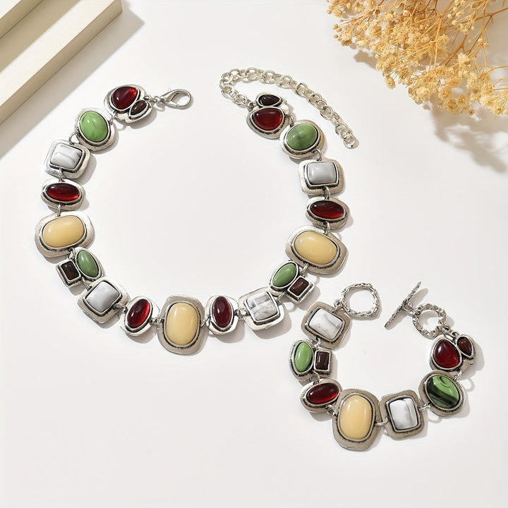 Graevis | Ensemble Bohémien de Collier et Bracelet avec Design Ethnique Multicolore