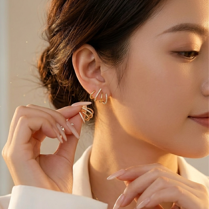 Brielle | Duo 2x1 de Boucles d'Oreilles Type Griffe pour Femme