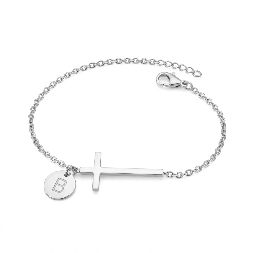 Elodryn | Bracelet Initial Sacré – Croix Personnalisée