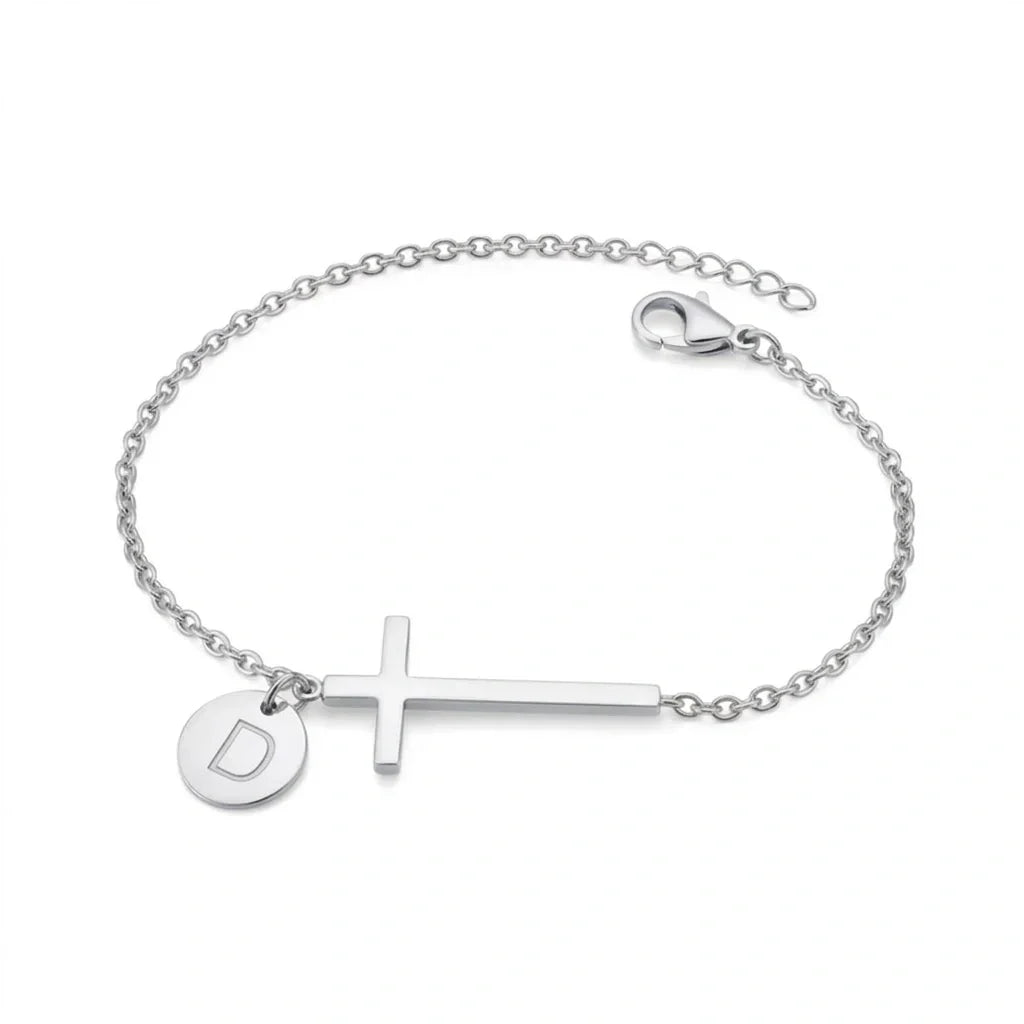 Elodryn | Bracelet Initial Sacré – Croix Personnalisée