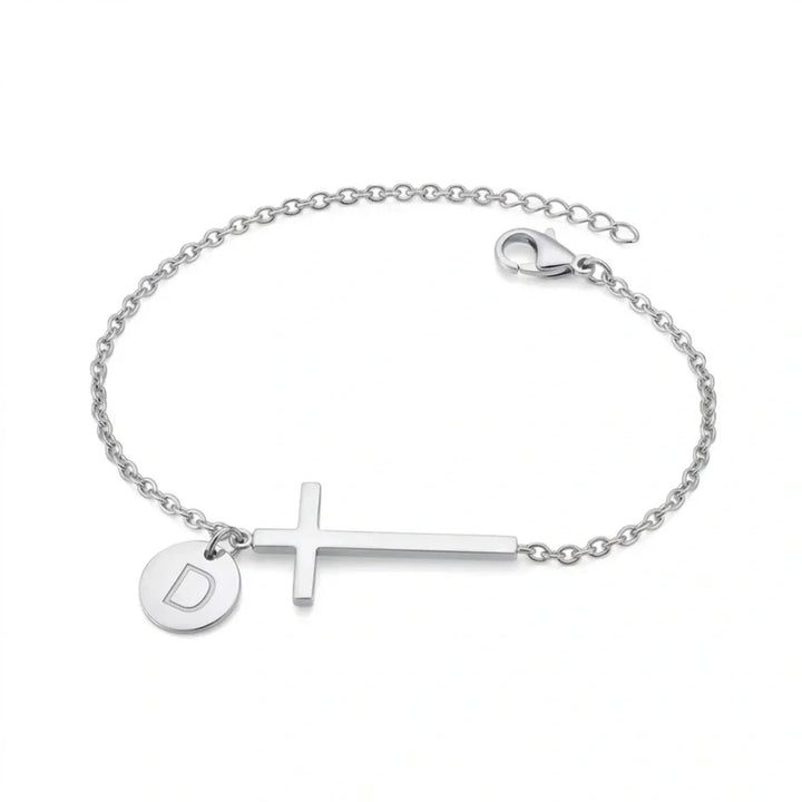 Elodryn | Bracelet Initial Sacré – Croix Personnalisée