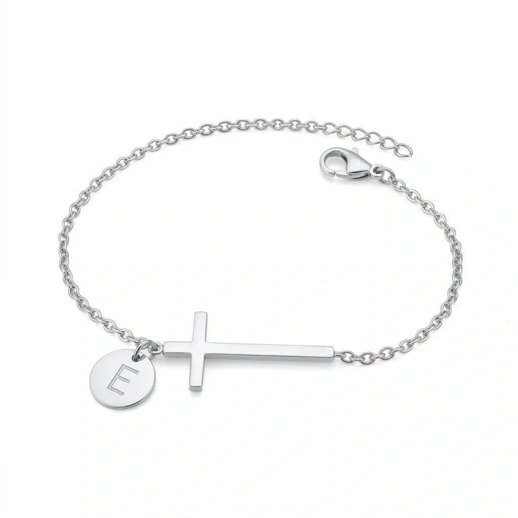 Elodryn | Bracelet Initial Sacré – Croix Personnalisée