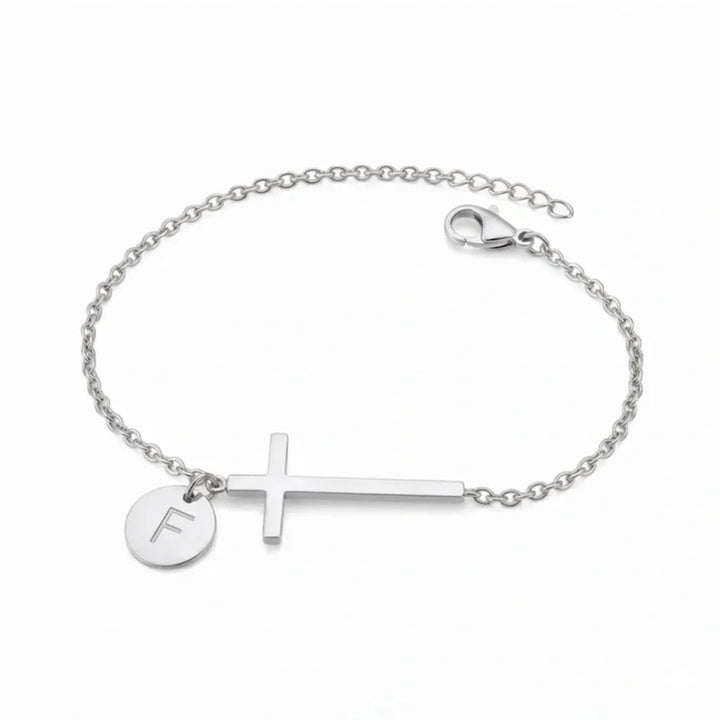 Elodryn | Bracelet Initial Sacré – Croix Personnalisée