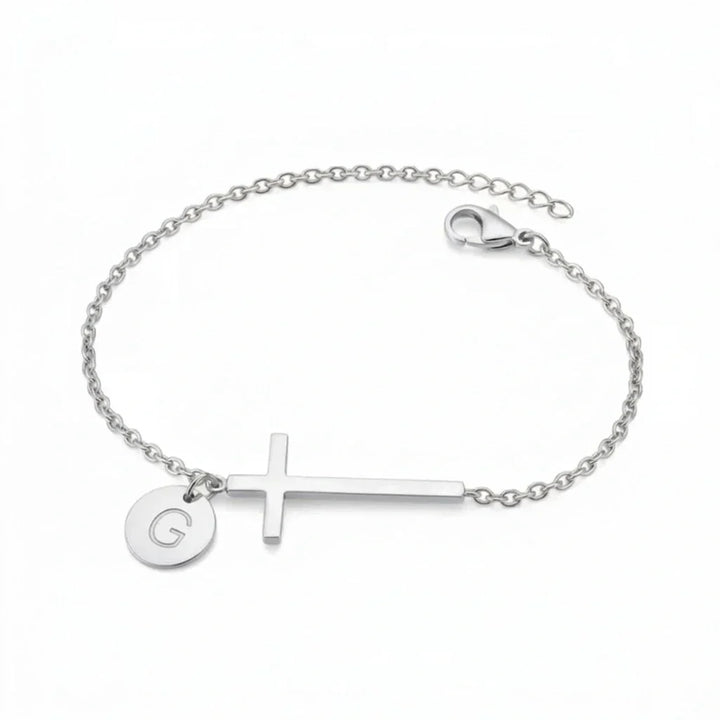 Elodryn | Bracelet Initial Sacré – Croix Personnalisée