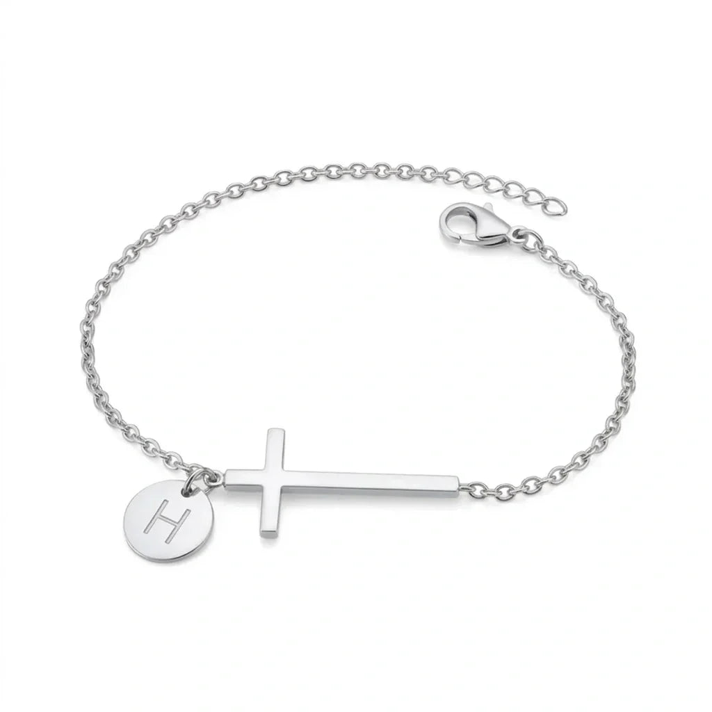 Elodryn | Bracelet Initial Sacré – Croix Personnalisée