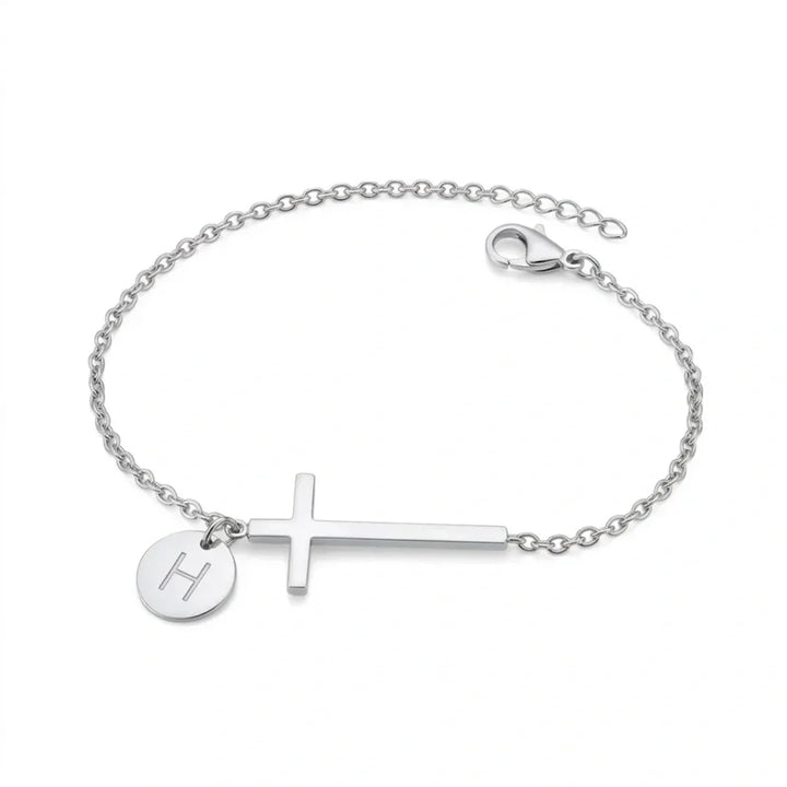 Elodryn | Bracelet Initial Sacré – Croix Personnalisée