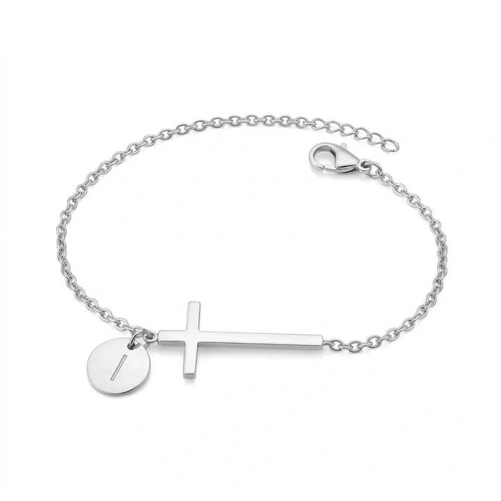 Elodryn | Bracelet Initial Sacré – Croix Personnalisée