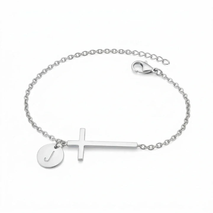 Elodryn | Bracelet Initial Sacré – Croix Personnalisée