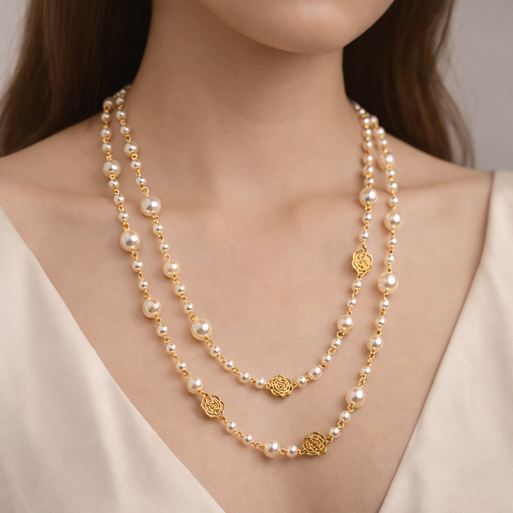 Darivienne | Collier Élégant de Perles avec Chaîne Dorée