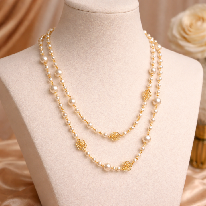 Darivienne | Collier Élégant de Perles avec Chaîne Dorée