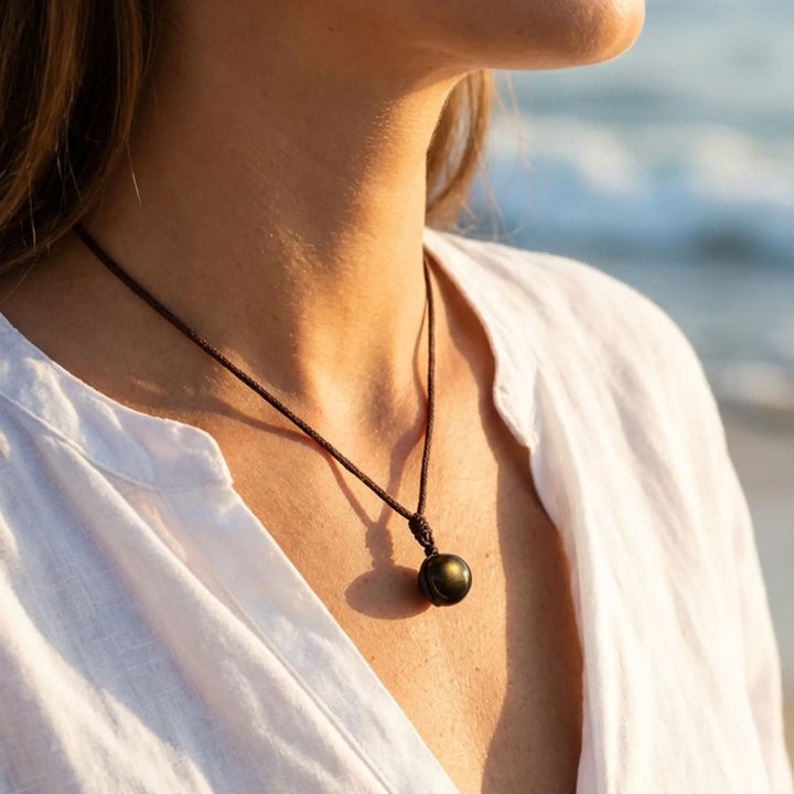 Flora | Pendentif "Sphère" en Obsidienne Dorée