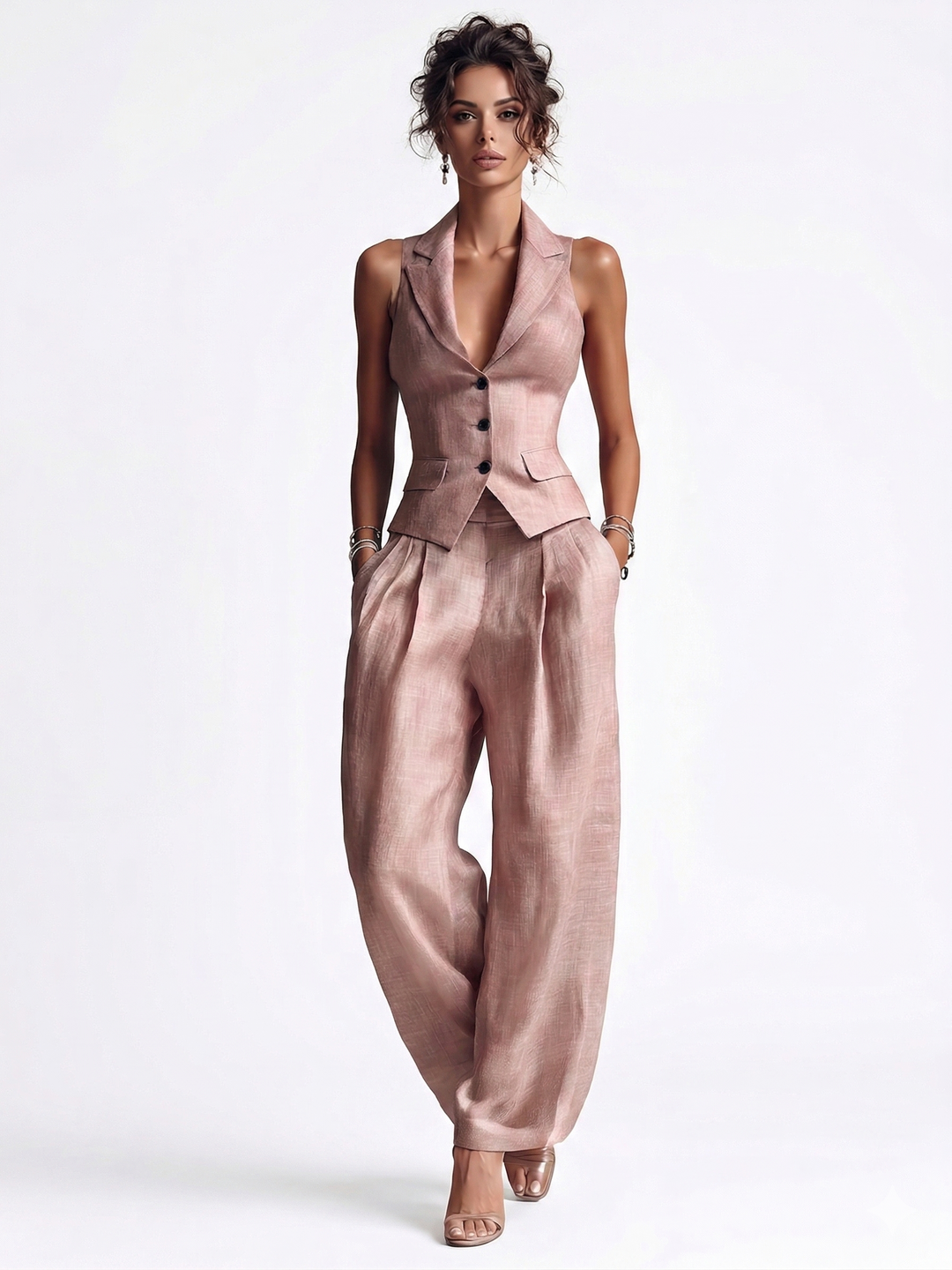 Romira | Ensemble chaleco rose et pantalon féminin léger et élégant