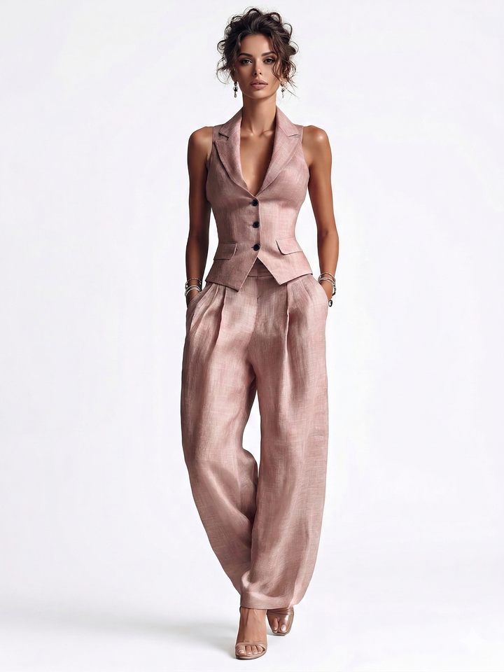 Romira | Ensemble chaleco rose et pantalon féminin léger et élégant