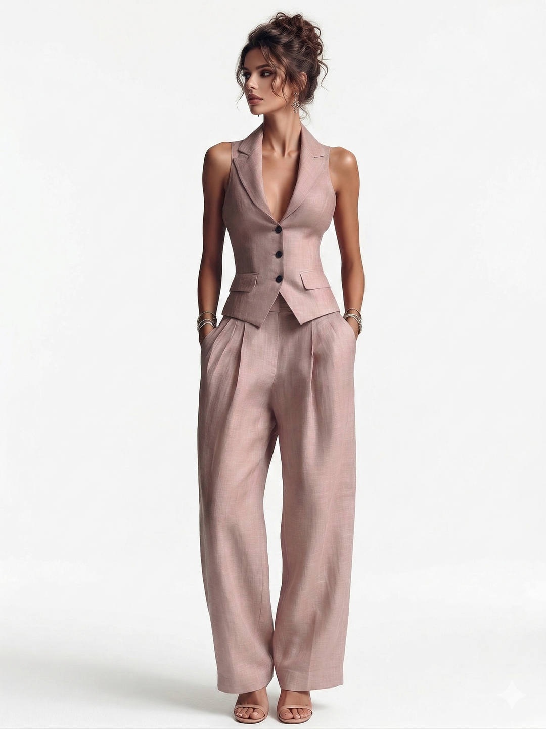 Romira | Ensemble chaleco rose et pantalon féminin léger et élégant
