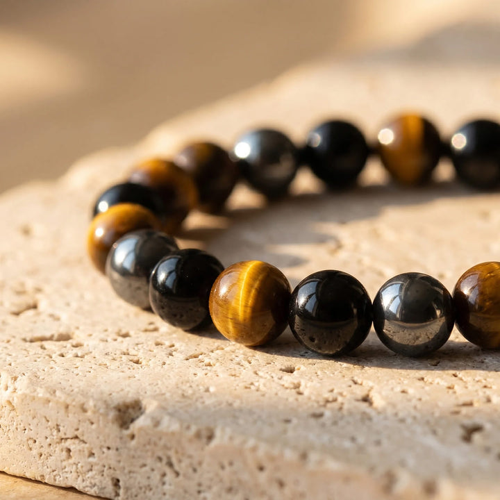 Caryra | Bracelet "3 Protections" en Œil de Tigre, Hématite et Obsidienne Noire