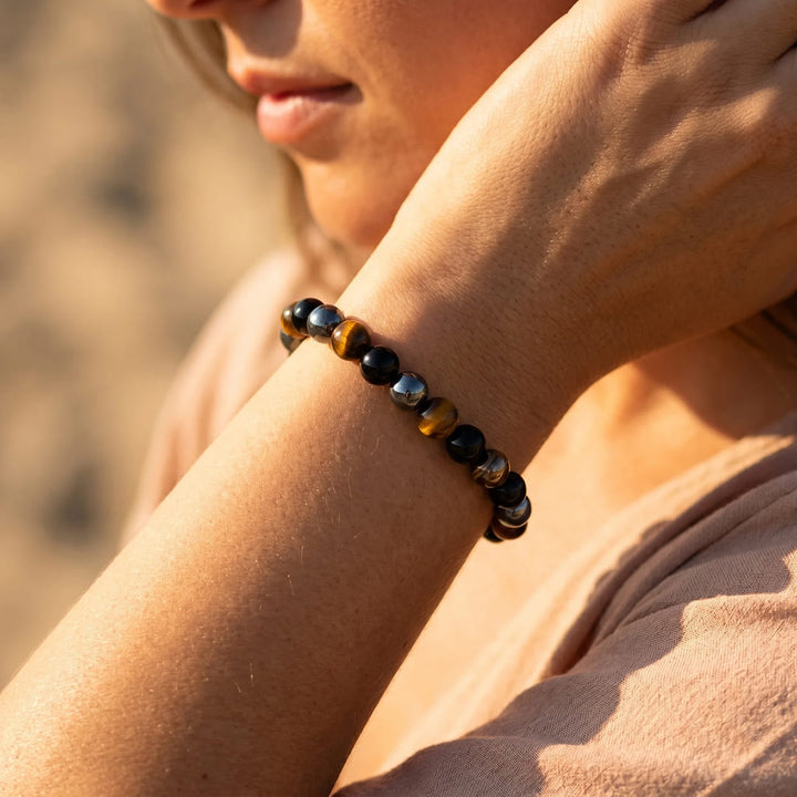 Caryra | Bracelet "3 Protections" en Œil de Tigre, Hématite et Obsidienne Noire