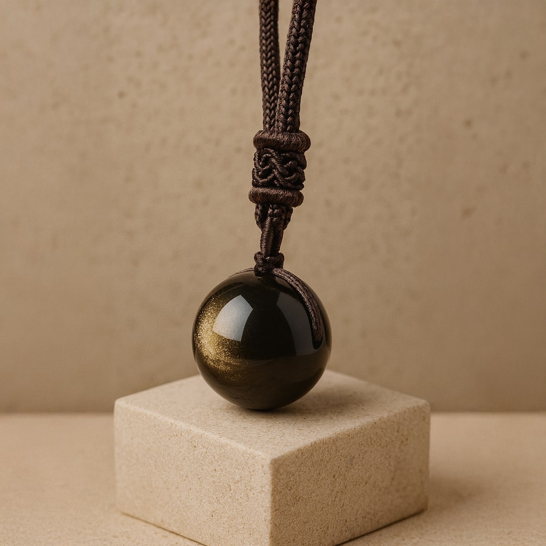 Flora | Pendentif "Sphère" en Obsidienne Dorée