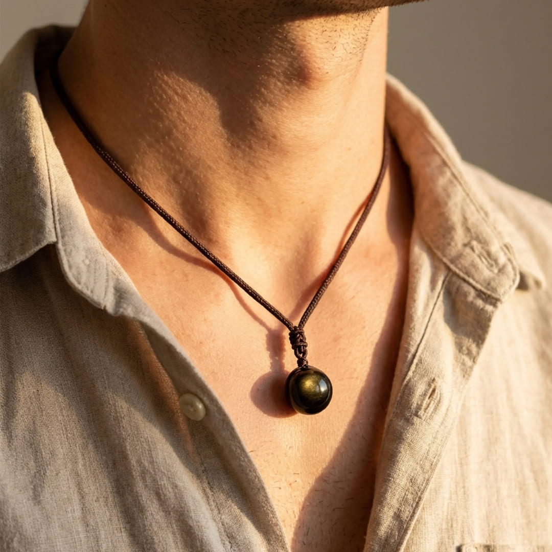 Flora | Pendentif "Sphère" en Obsidienne Dorée