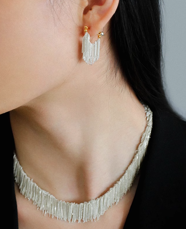 Ursa | Boucles d'oreilles, collier, bracelet avec des franges en cascade