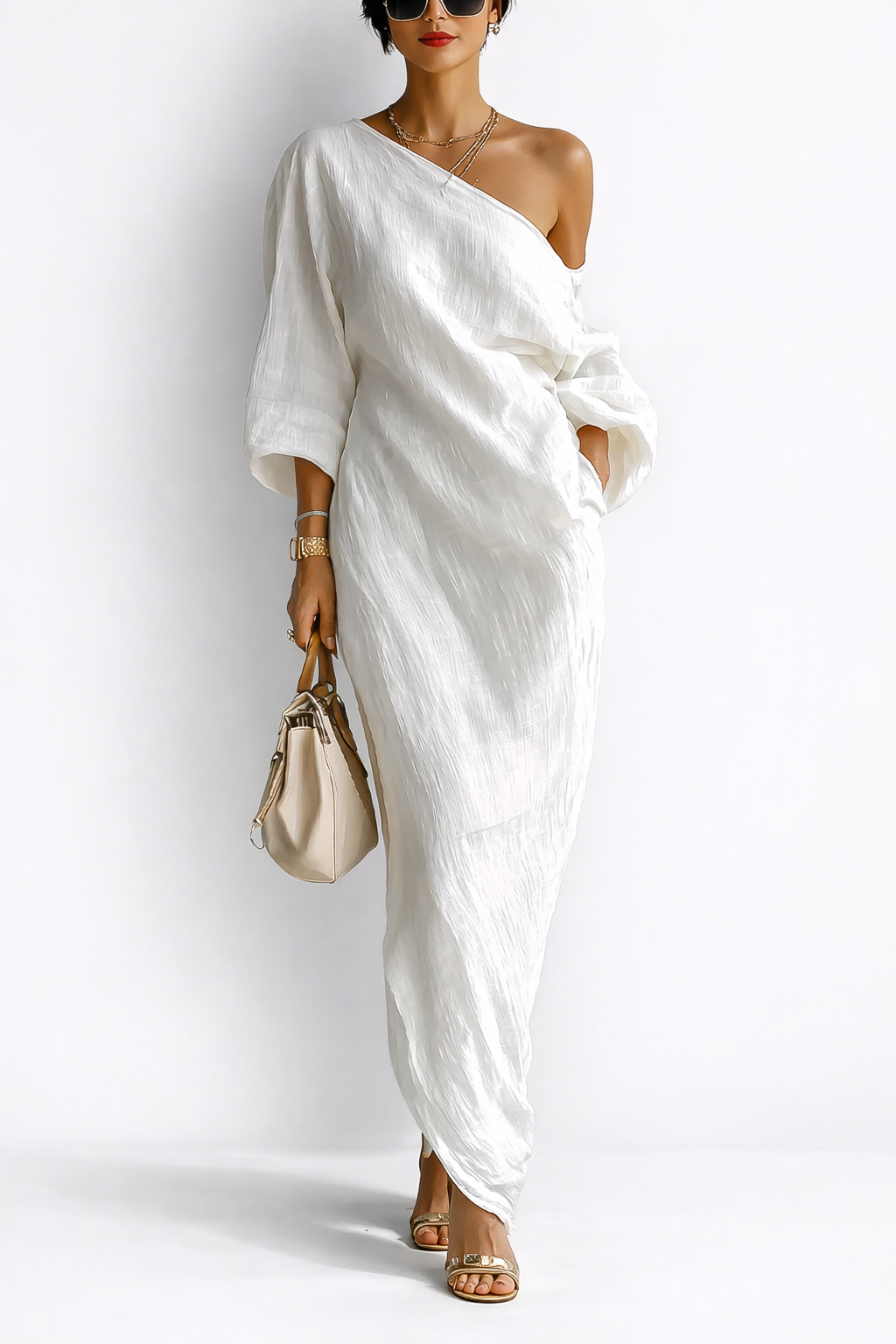 Linoretta | Robe maxi élégante à une épaule avec une chute fluide