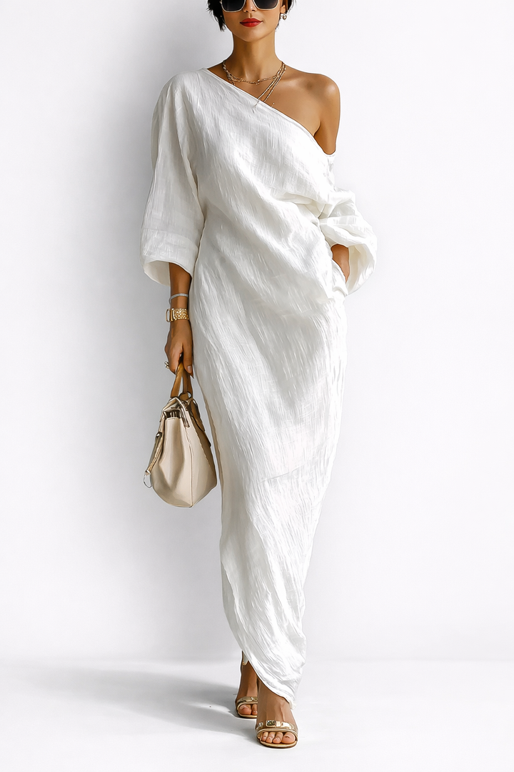 Linoretta | Robe maxi élégante à une épaule avec une chute fluide