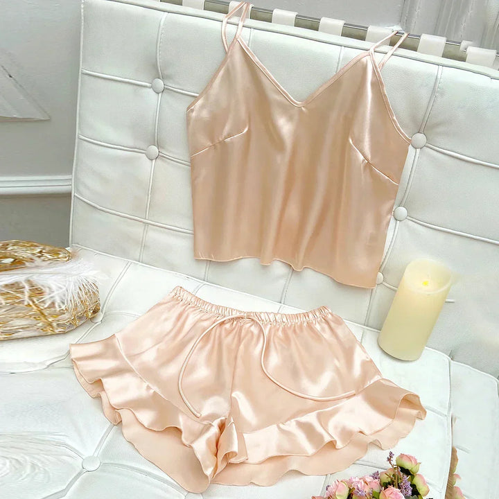 Jessa | Ensemble de Pyjamas Complet avec Top en Satin et Shorts