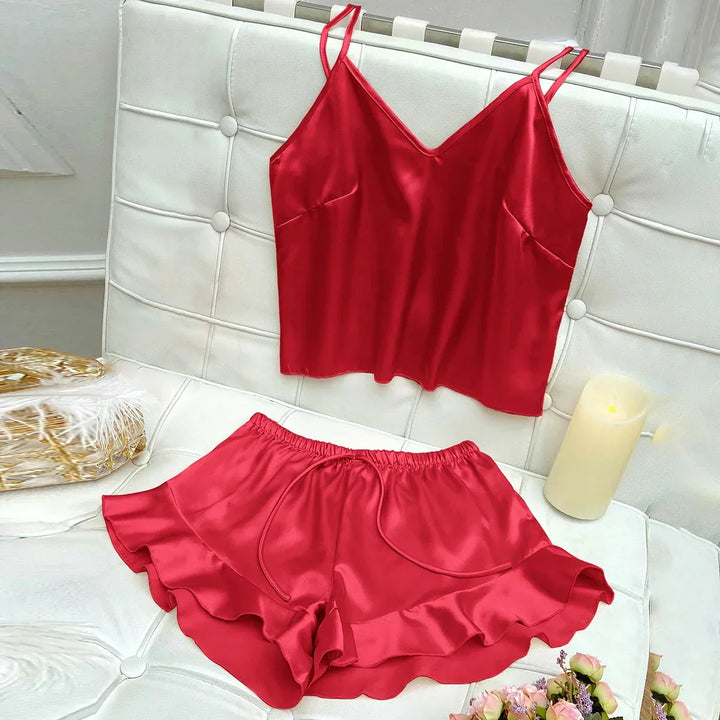 Jessa | Ensemble de Pyjamas Complet avec Top en Satin et Shorts