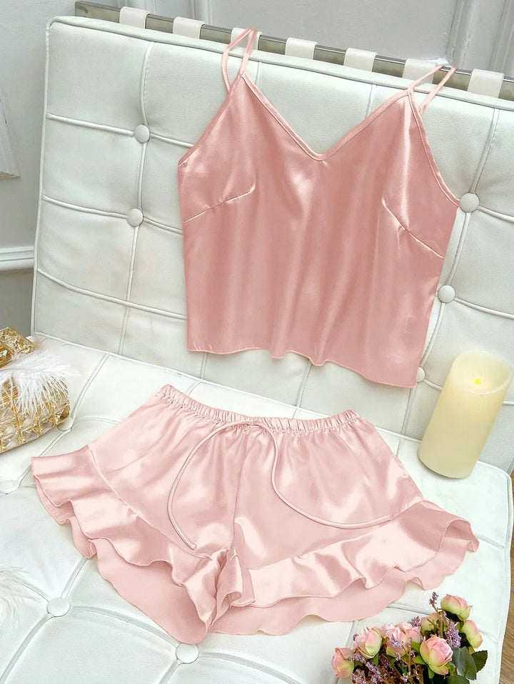 Jessa | Ensemble de Pyjamas Complet avec Top en Satin et Shorts
