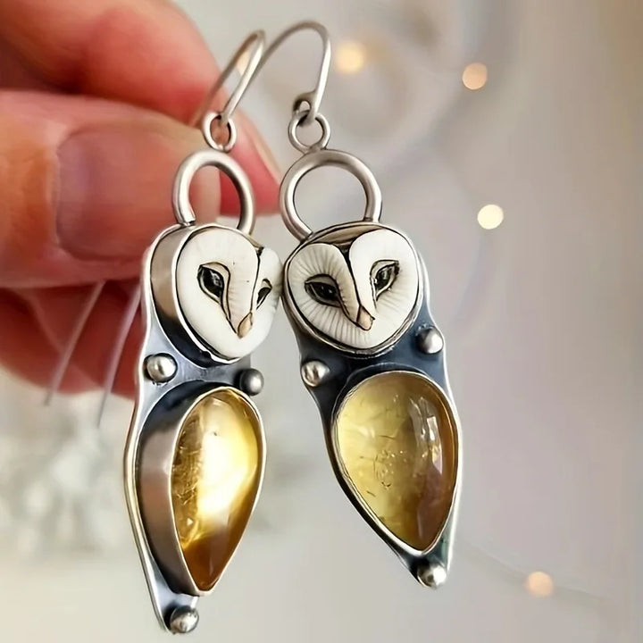 Runa | Boucles d'Oreilles Pendantes en Hibou - Sans Nickel pour Oreilles Sensibles