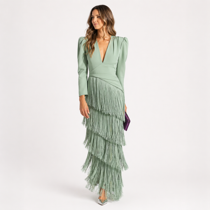 Sienna | Robe Glamour aux Manches Frangées Modernes