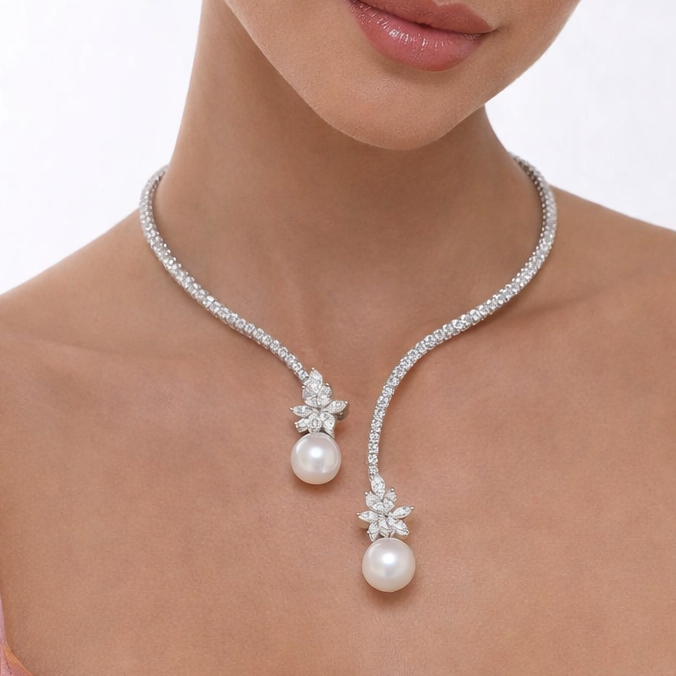 Vionelise | Collier Élégant avec Perles et Argent Sterling Brillant
