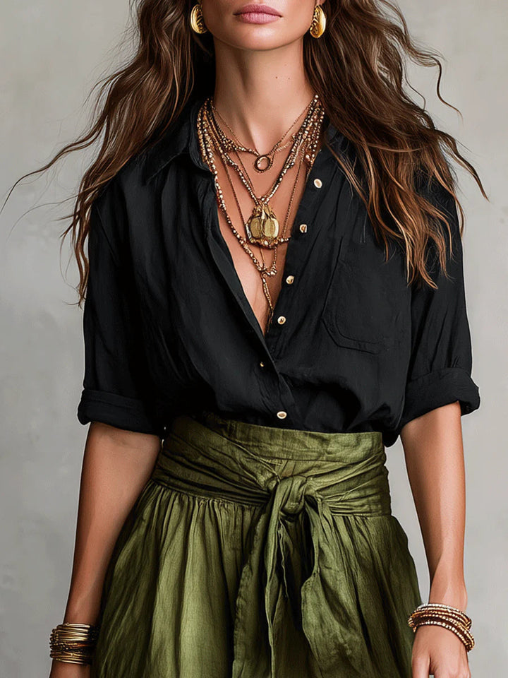 Yvette | Ensemble Élégant à Jupe Midi Vert Olive