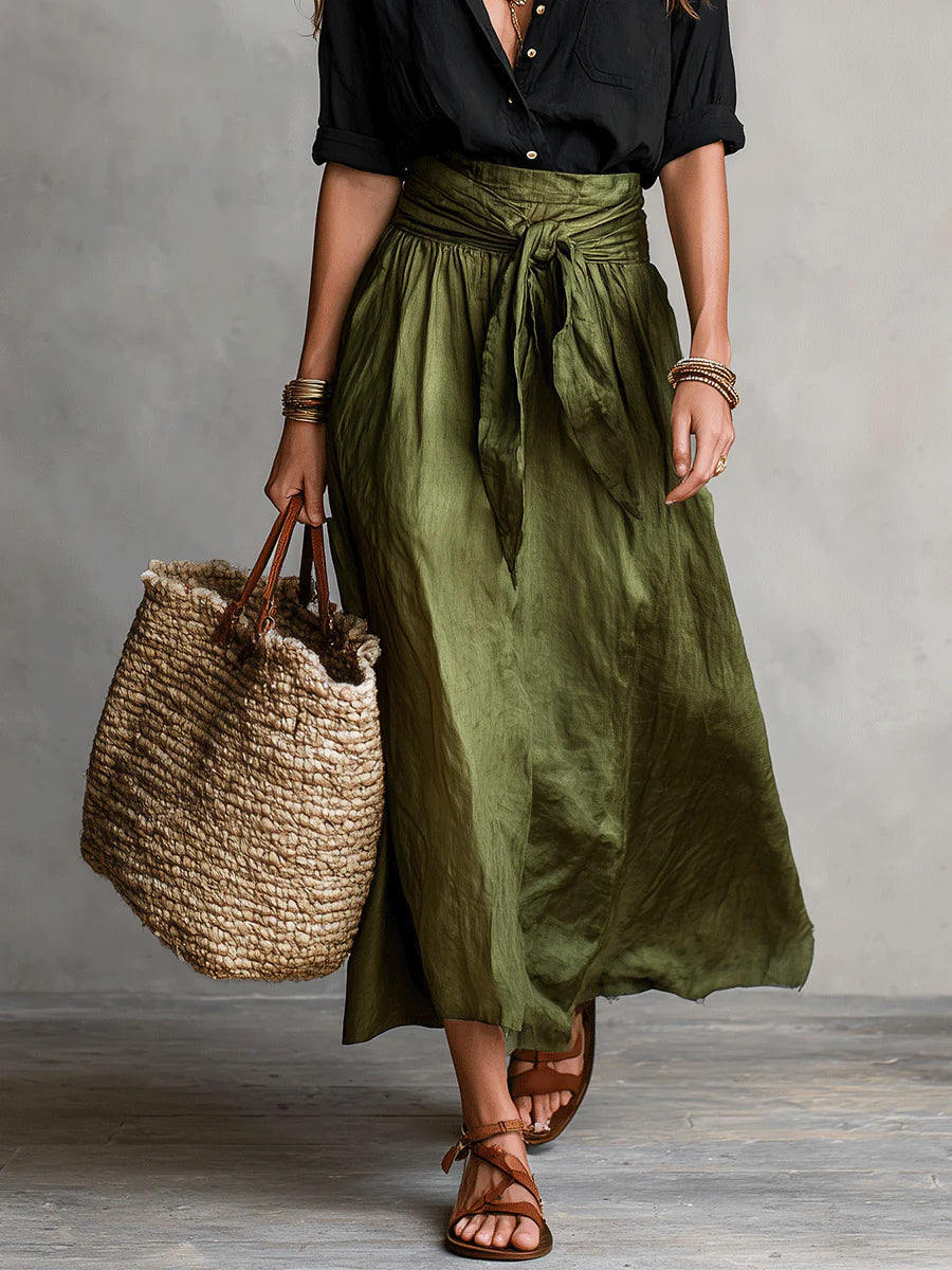 Yvette | Ensemble Élégant à Jupe Midi Vert Olive