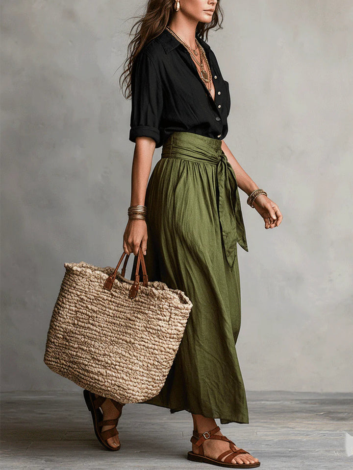 Yvette | Ensemble Élégant à Jupe Midi Vert Olive