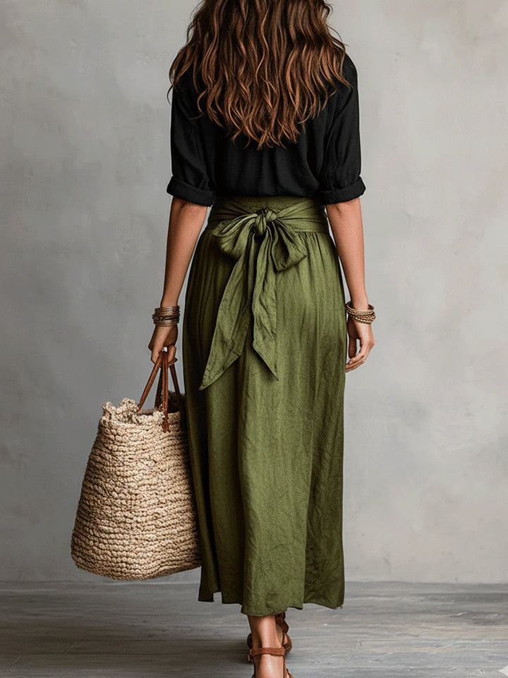 Yvette | Ensemble Élégant à Jupe Midi Vert Olive