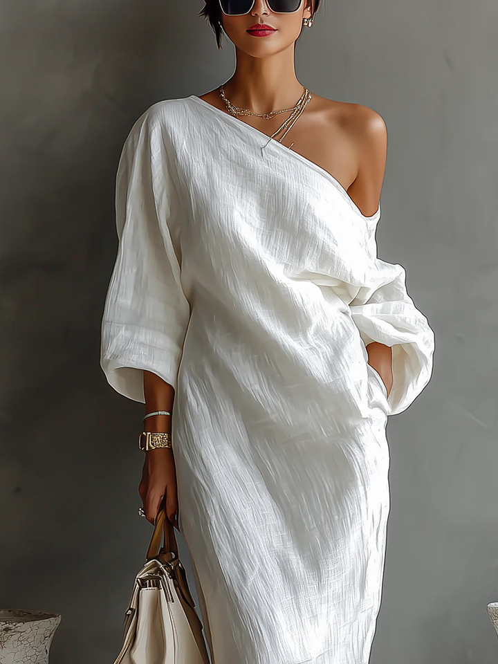 Linoretta | Robe maxi élégante à une épaule avec une chute fluide