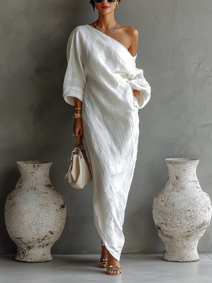 Linoretta | Robe maxi élégante à une épaule avec une chute fluide