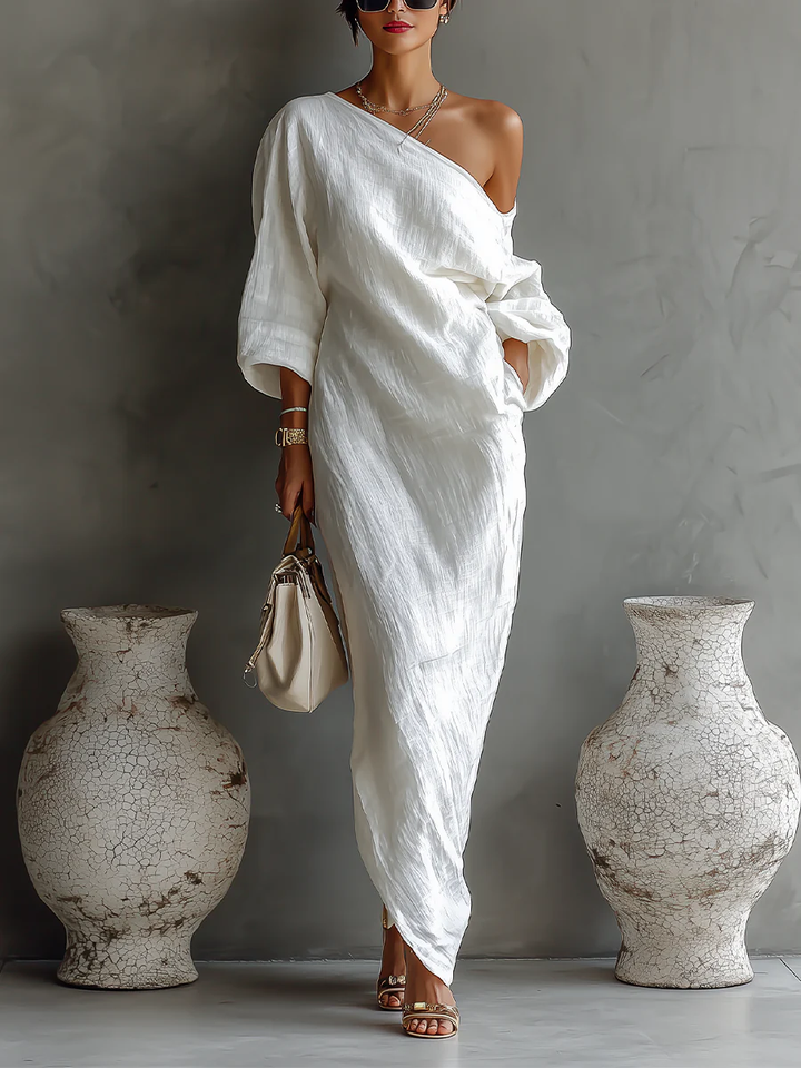 Linoretta | Robe maxi élégante à une épaule avec une chute fluide