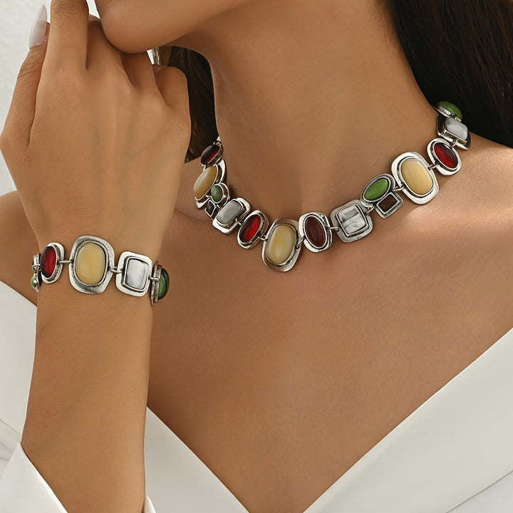 Graevis | Ensemble Bohémien de Collier et Bracelet avec Design Ethnique Multicolore