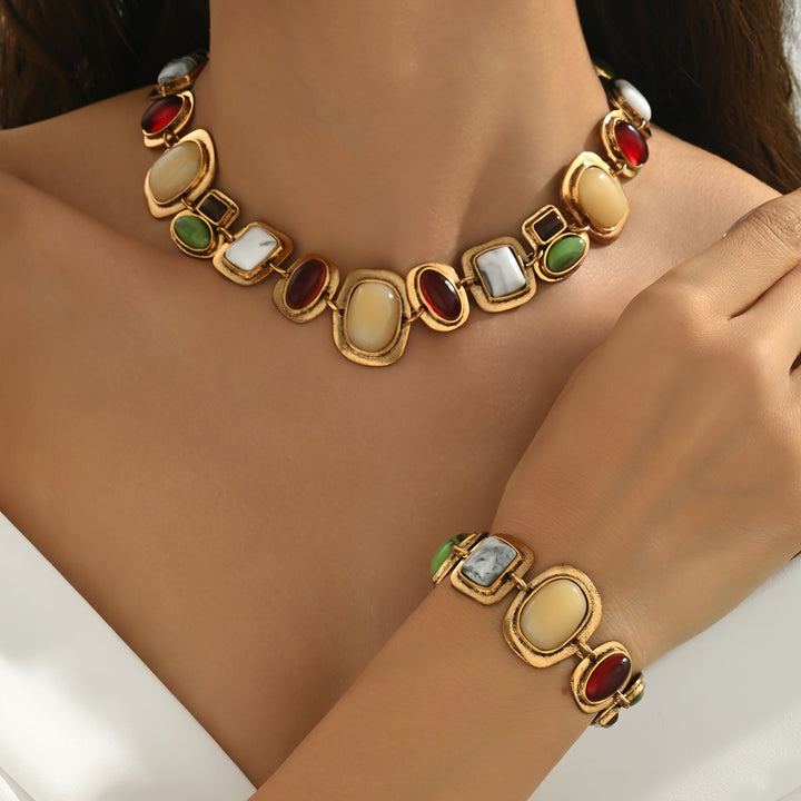 Graevis | Ensemble Bohémien de Collier et Bracelet avec Design Ethnique Multicolore