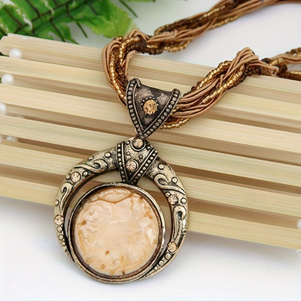 Jora | Collier Bohémien avec Pendentif en Pierre Verte Marbrée