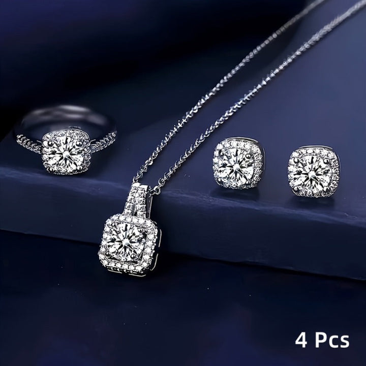Elkie | Ensemble Élégant de Bijoux Brillants avec Collier, Bague et Boucles d'Oreilles