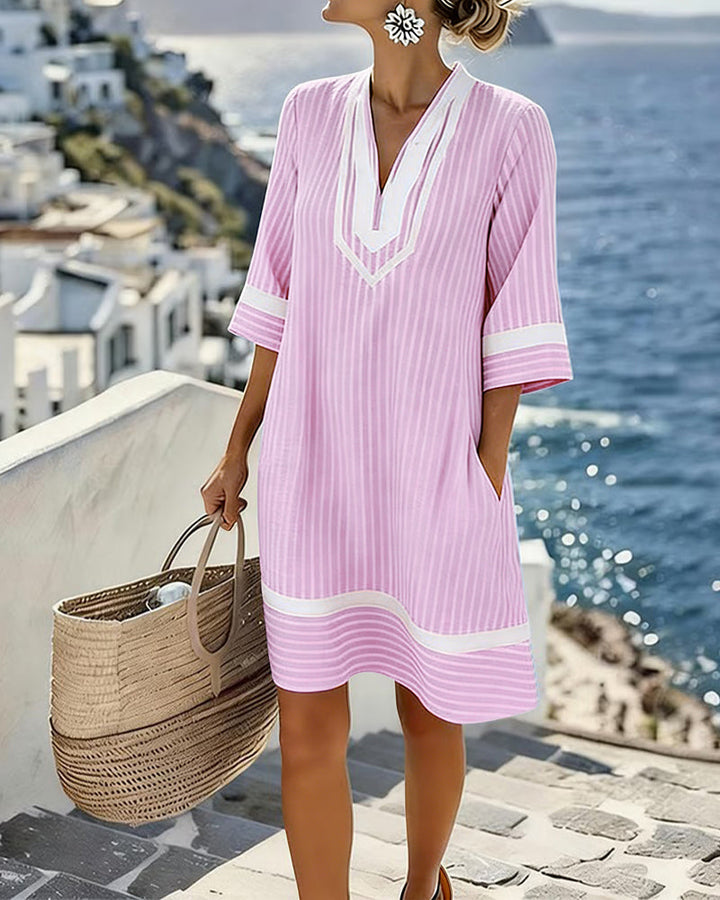 Fifer | Robe courte à rayures et col en V pour femme