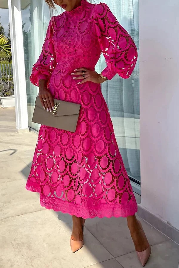 Bloom | Robe Midi de Soirée avec Manches en Dentelle