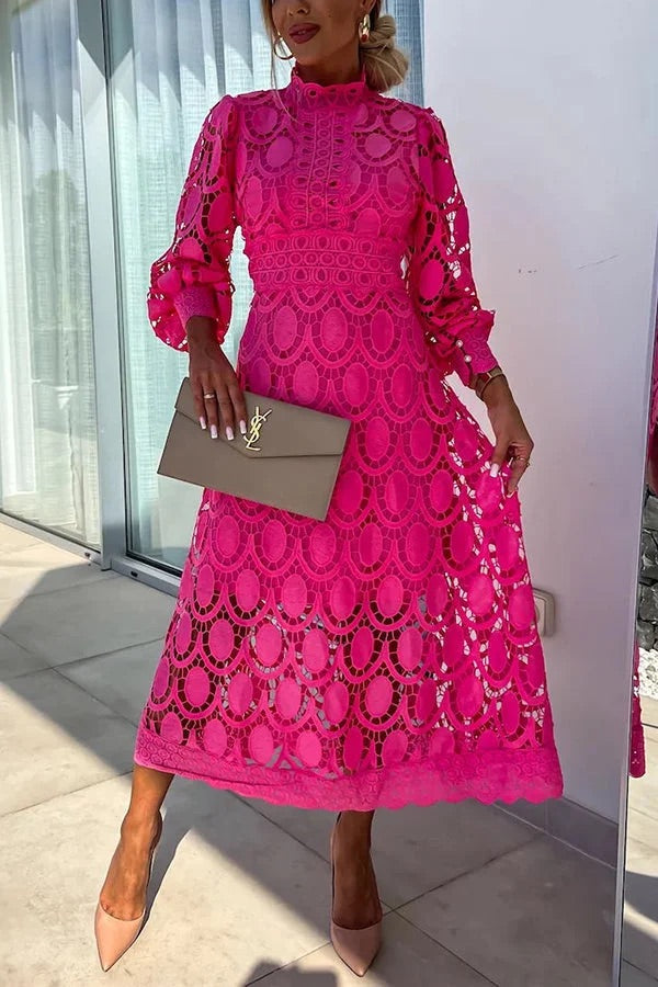 Bloom | Robe Midi de Soirée avec Manches en Dentelle